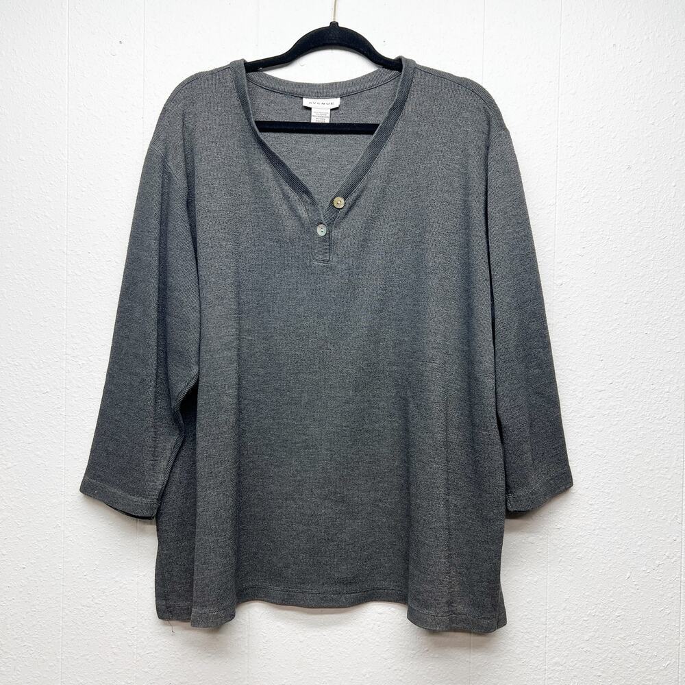 Avenue Henley Sweater Womens 22/24 Ribbed Stretch 3/4 Sleeve Relaxed Casual